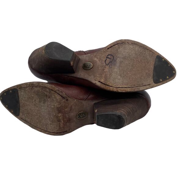 Frye Reina Cognac Leather Western Ankle Booties Brown Heel Scuffing Size 6.5M - Picture 6 of 12